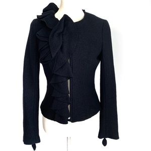 ✨SALE✨Rebecca Taylor Black Wool Ruffle Zip Jacket